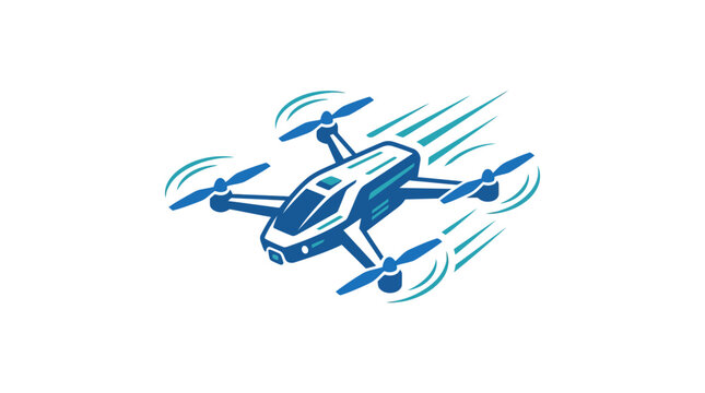 A stylized illustration of a modern quadcopter drone flying in the air