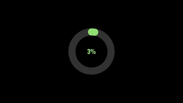 Animated circular pie chart progressing from zero to 5 percent with a green indicator and transparent background. Suitable for dashboards, reports, analytics, presentations, and video overlays