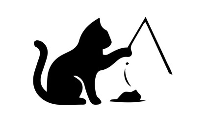 Black cat silhouette, fishing hook vector, playful feline icon, simple illustration © Mahreen Malik