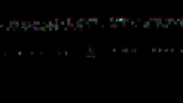 Clip representing system errors or failed loading process. Progress wheel/loading symbols experiences heavy digital glitches & corruption. Overlay with Blending modes like Multiply or Color Dodge
