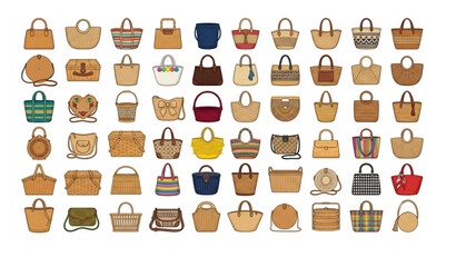 Fototapeta premium Classic and Modern Handcrafted Woven Webbing Bag Vector Pack with Natural Fiber Handbags