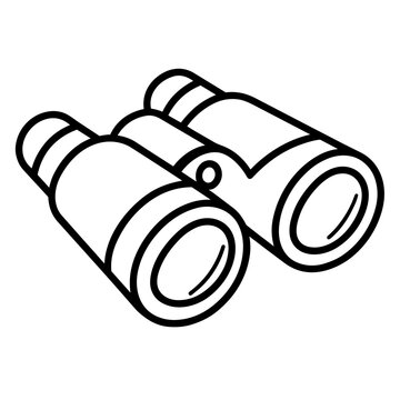 camping accesory a pair of binoculars adventure gear hand drawn black and white outline. Mindful summer hiking camping concept.
