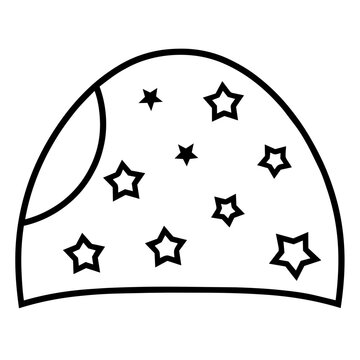 camping accesory a starry sky night theme hand drawn black and white outline. Mindful summer hiking camping concept.