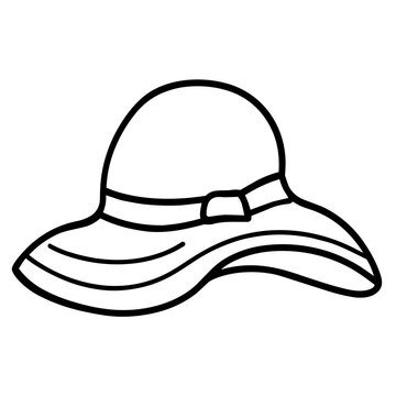 camping accesory a sun brim hat hand drawn black and white outline. Mindful summer hiking camping concept.