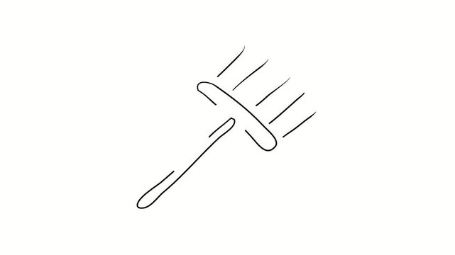 Pitchforks, rakes, working tools. Contour drawing, silhouett animation. Continuous line. Isolated on white. Video 4k object illustration self-drawing. Object construction. Minimalist continuous line d