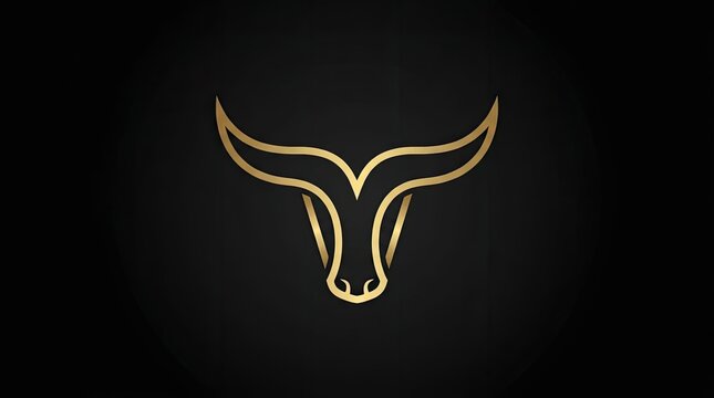 Minimalist golden bull head outline logo on black.