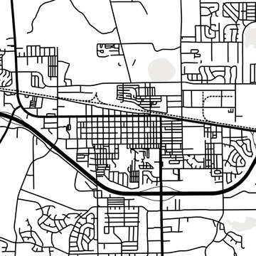 Symbol Map of the City Gillette (Wyoming, USA) showing the city center with a simple road network of black lines