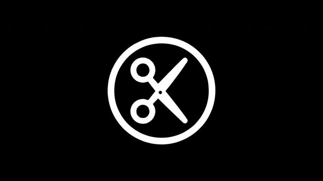 Scissors icon animation revealing on black background
