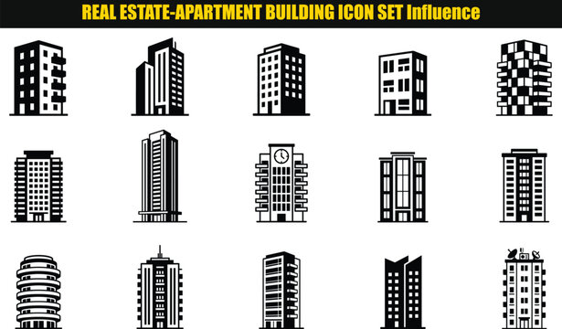 Multiple building facades with varying architectural styles a collection of stylized building outlines architecture buildings construction urban cityscape residential commercial skyscrapers high rise