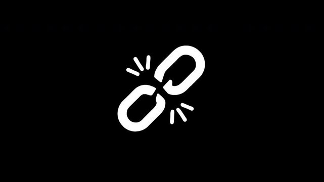 Broken chain link symbol disintegrating animation