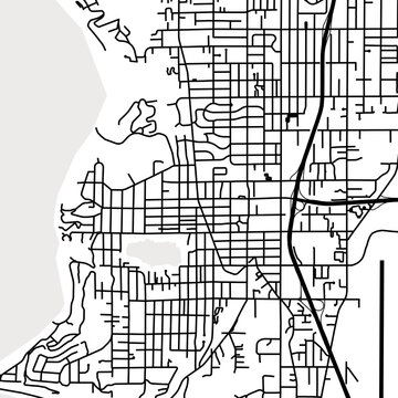 Symbol Map of the City Burien (Washington, USA) showing the city center with a simple road network of black lines