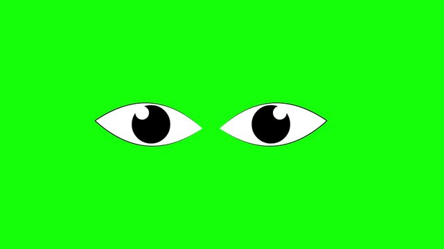 Cartoon female eyes animation on green screen