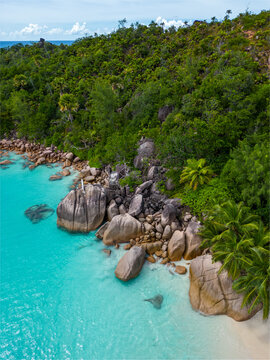 Anse Lazio Beach on Praslin Island, Seychelles - Turquoise Water and Granite Boulders
