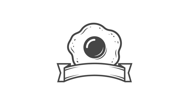 A vintage style hand drawn illustration of a fried egg with a blank banner ribbon.