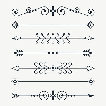 Collection of unique decorative dividers and separators featuring arrow motifs floral elements and intricate swirls for vintage graphic design.