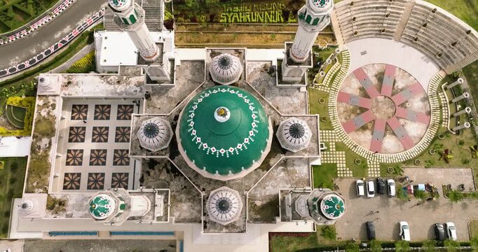 Top view of Arabic style mosque in Sumatra. Masjid Agung Syahrun Nur Tapanuli Selatan. Indonesia.
