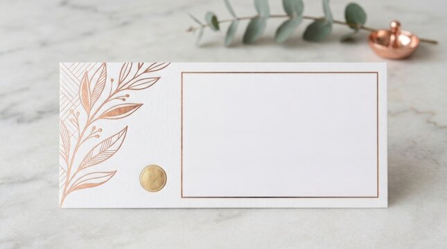 Elegant blank wedding invitation card with gold floral design