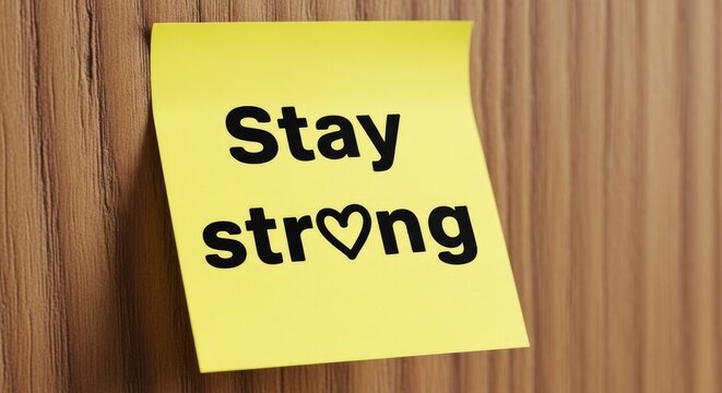 Uplifting Message of Encouragement - Stay Strong Note on Wood Background.