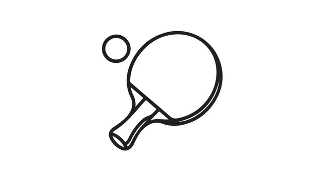 Simple black line art illustration of a ping pong paddle and ball in mid bounce