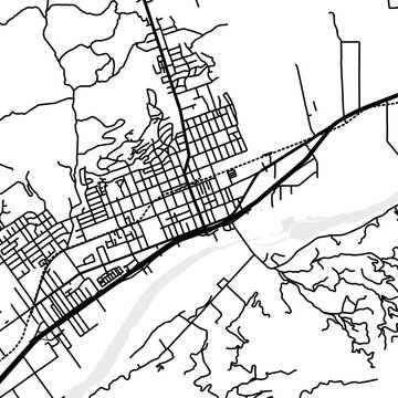 Symbol Map of the City Santa Paula (California, USA) showing the city center with a simple road network of black lines