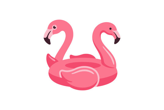 Dual-headed pink flamingo inflatable pool float on white background
