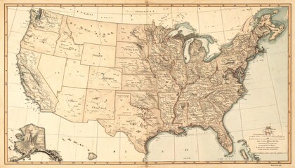 Obraz premium Antique sepia parchment map of North American territory.