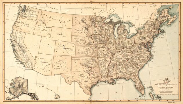 Antique sepia parchment map of North American territory.