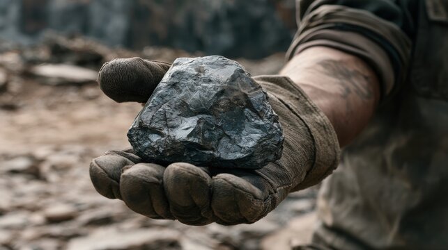  In a mining area, only the hand and forearm of an engineer wearing protective work gloves are visible in the frame. 