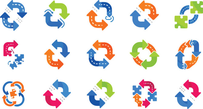 Circular process arrows representing sustainable recycling cycles
