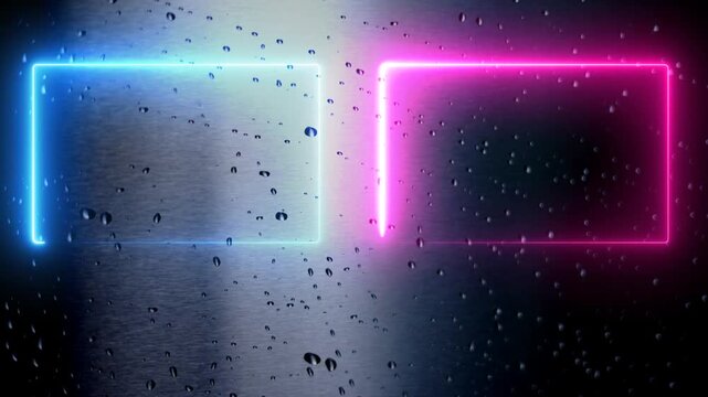 Colorful Neon Geometric Rectangle Light Animation Background 4K. rain drops silver background