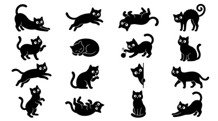 Naklejka premium Minimalist black cat silhouette graphics set.