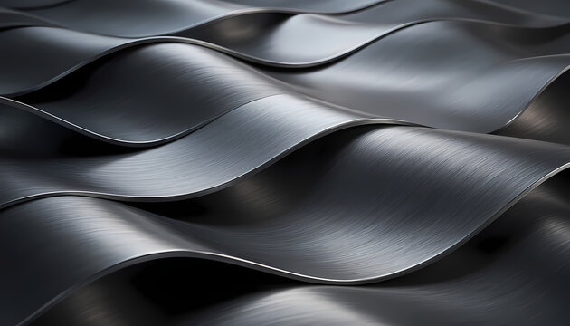 Abstract 3D smooth brushed titanium metallic waves background
