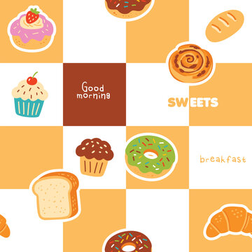Cute Dessert and Pastry Vector Background 