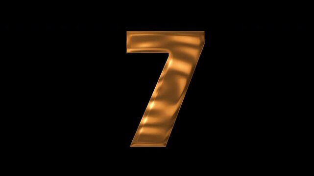 Golden number 7 with various lighting effects Lettering Isolated on Black Background