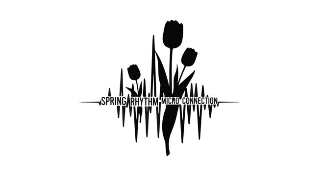 Tulips growing from a digital sound wave frequency graph represent the harmonious intersection of natural seasonal growth and technological advancement in our modern agricultural science world.