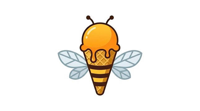 Playful bee mascot shaped like ice cream cone