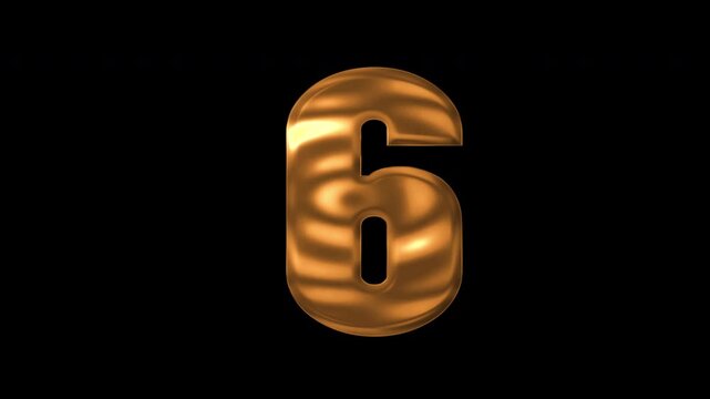 Golden number 6 with lighting effects Lettering Isolated on Black Background