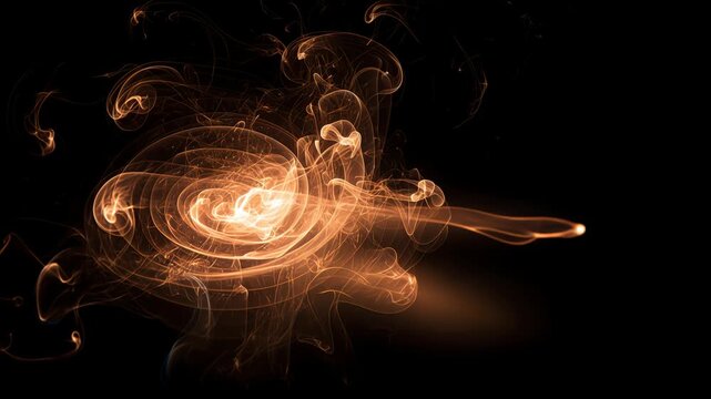 Abstract light patterns swirl and evolve in a continuous flow, showcasing dynamic movement and transformation against a dark background