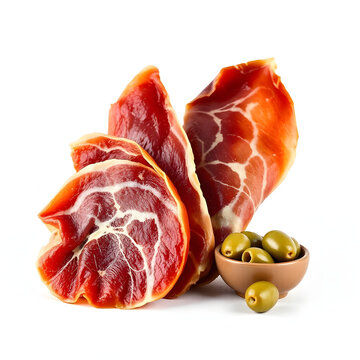 Jam&oacute;n ib&eacute;rico or Iberian ham, a traditional Spanish cured ham from black Iberian pigs.