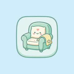 Cute Cartoon Armchair with Smiling Face.