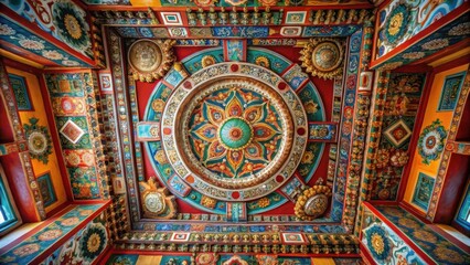 Fototapeta premium Tibetan mandala painting on monestery ceiling nepal