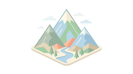 Obraz premium A flat vector illustration of a scenic mountain range with a winding river