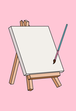 Vector Illustration of a Brush Painting on Blank Canvas on Easel Isolated on Pink Background. Art Template with Copy Space. Icon Design