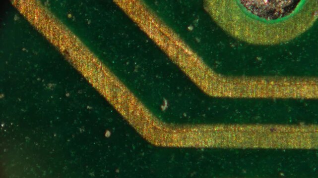 Macro Close-up Shot of Microchip, CPU Processor on Printed Circuit Board, Computer Motherboard with Components Inside of Electronic Device, Part of Supercomputer microscop.