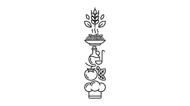 A vertical stack of culinary icons representing Italian cooking ingredients and chef tools.