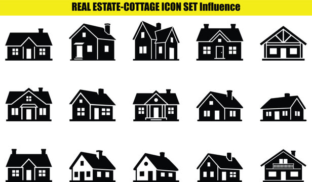 Assorted house shapes a collection of stylized building facades in a two dimensional presentation dwelling residence home architecture facade structure cottage bungalow