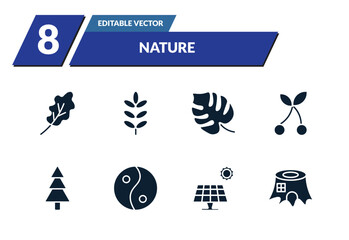filled nature icons set - oak leaf, acacia, philodendron, cherry leaf. editable vector for web and mobile ui © IconArt