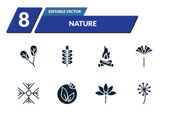 filled nature icons set - obovate, nut leaf, camping bonfire, ginkgo. editable vector for web and mobile ui © IconArt