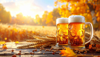 Autumn Beer On Rustic Table
