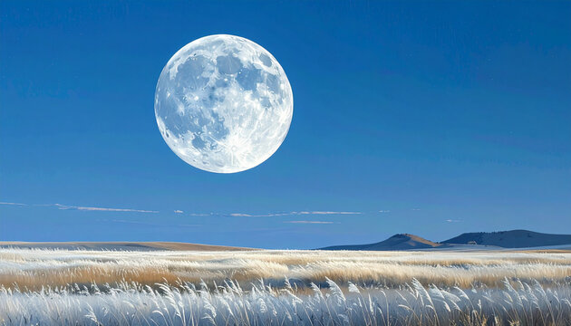 Full Moon Over Coastal Field